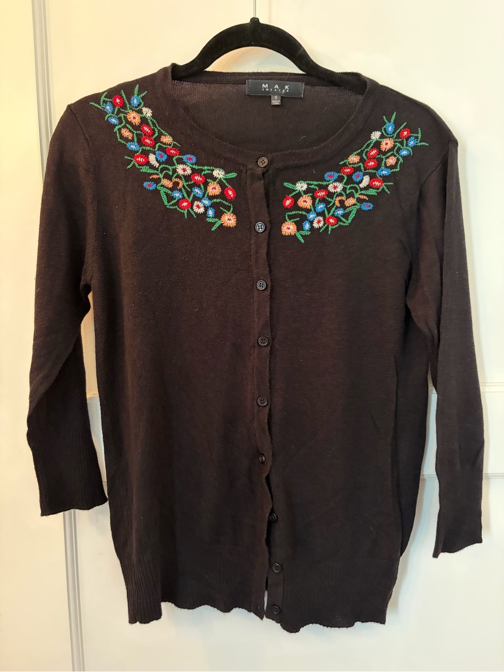 Black Embroidered Floral Button-Front Cardigan
